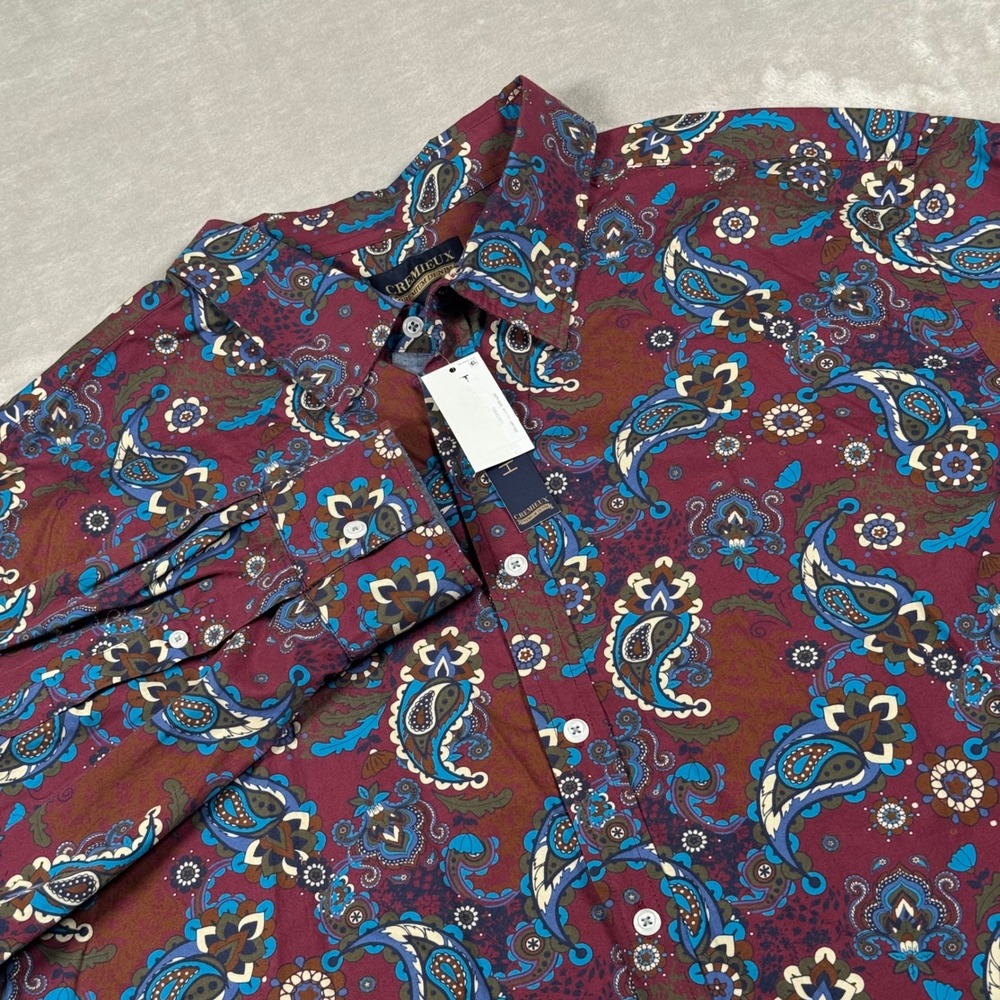 Cremieux Button Down Shirt Mens 3XT Burgundy Paisley Long Sleeve Cotton Blend
